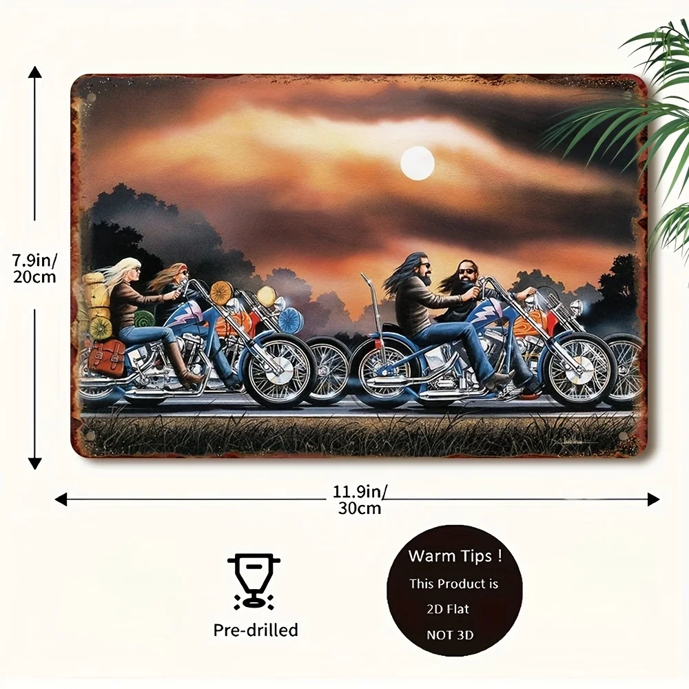 David Mann Motorcycle Rider Retro Metal Sign - Vintage Biker Art Wall Decor with Moonlit Ride Scene Durable Artwork for Living