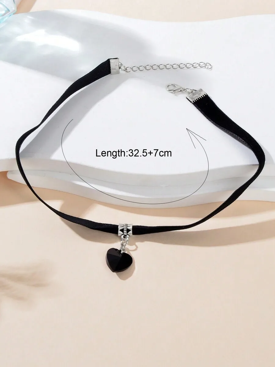 Black Velvet Choker Necklace With Heart Pendant - view 2