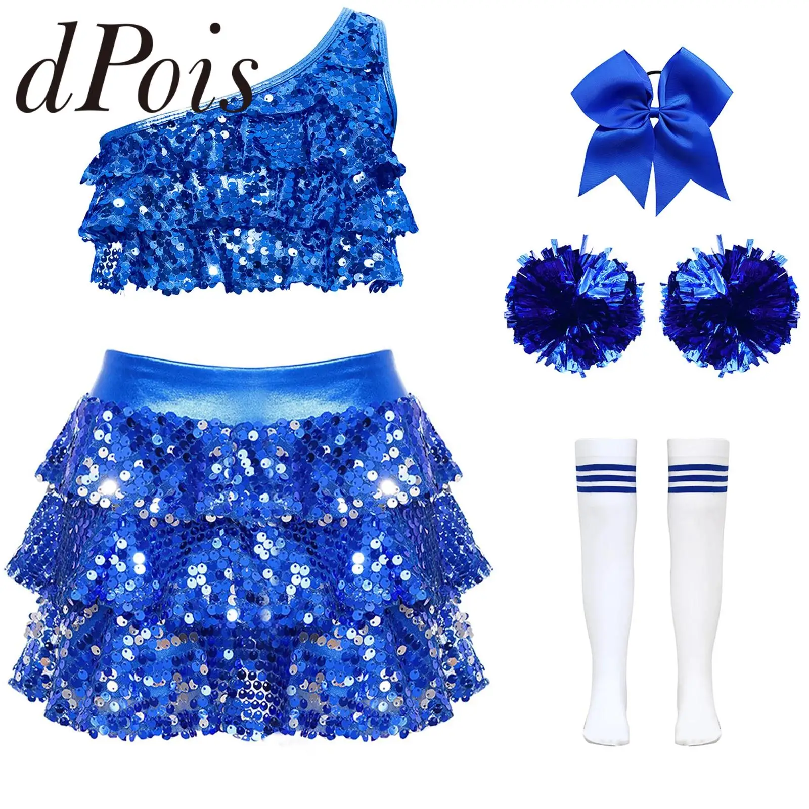 Children Shiny Sequins Cheerleading Uniforms Kids Girls School Cheer Dance Outfit Cheerleader Costume Cheerlead Uniform Teamwear