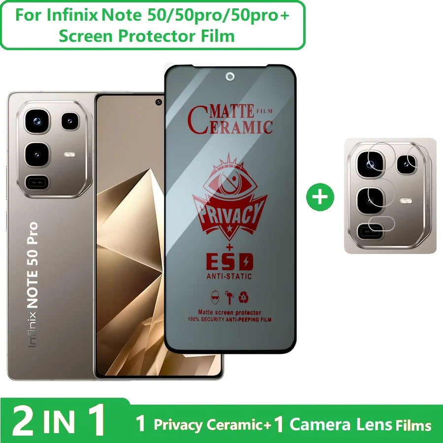 2 in 1 Matte Screen Protector for Infinix Note50/50X/50pro/50Pro Plus Tempered Glass Privacy Film + Lens Film Soft Ceramic Film