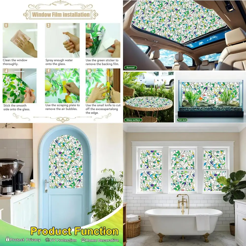 Privacy Window Film - One-Way Tint, UV Protection, Heat Reduction, Anti-Glare, Static Adhesive, Ideal for Renter or Bathroom