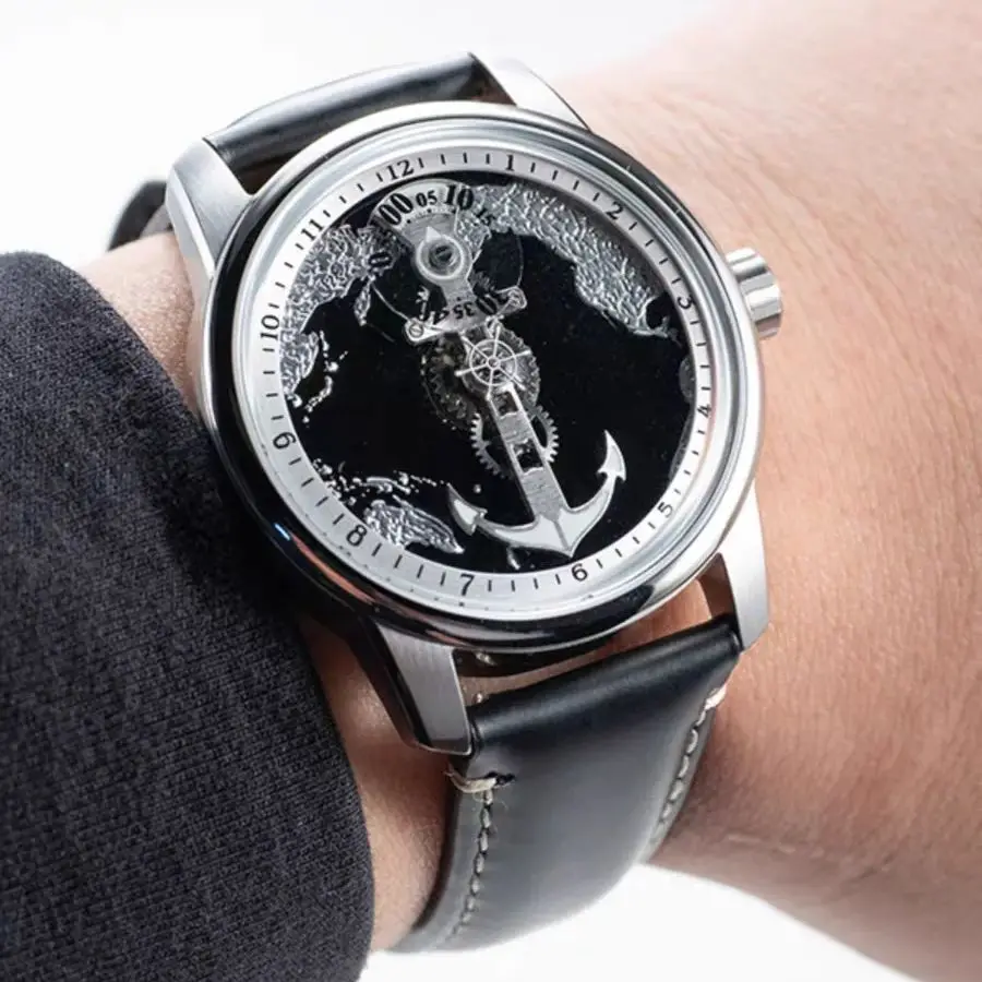 

OBLVLO Men Automatic Watch 42MM Mechanical Wristwatch 50M Waterproof Sapphire Navigation Map Dial Gentlemen Creative Navigator