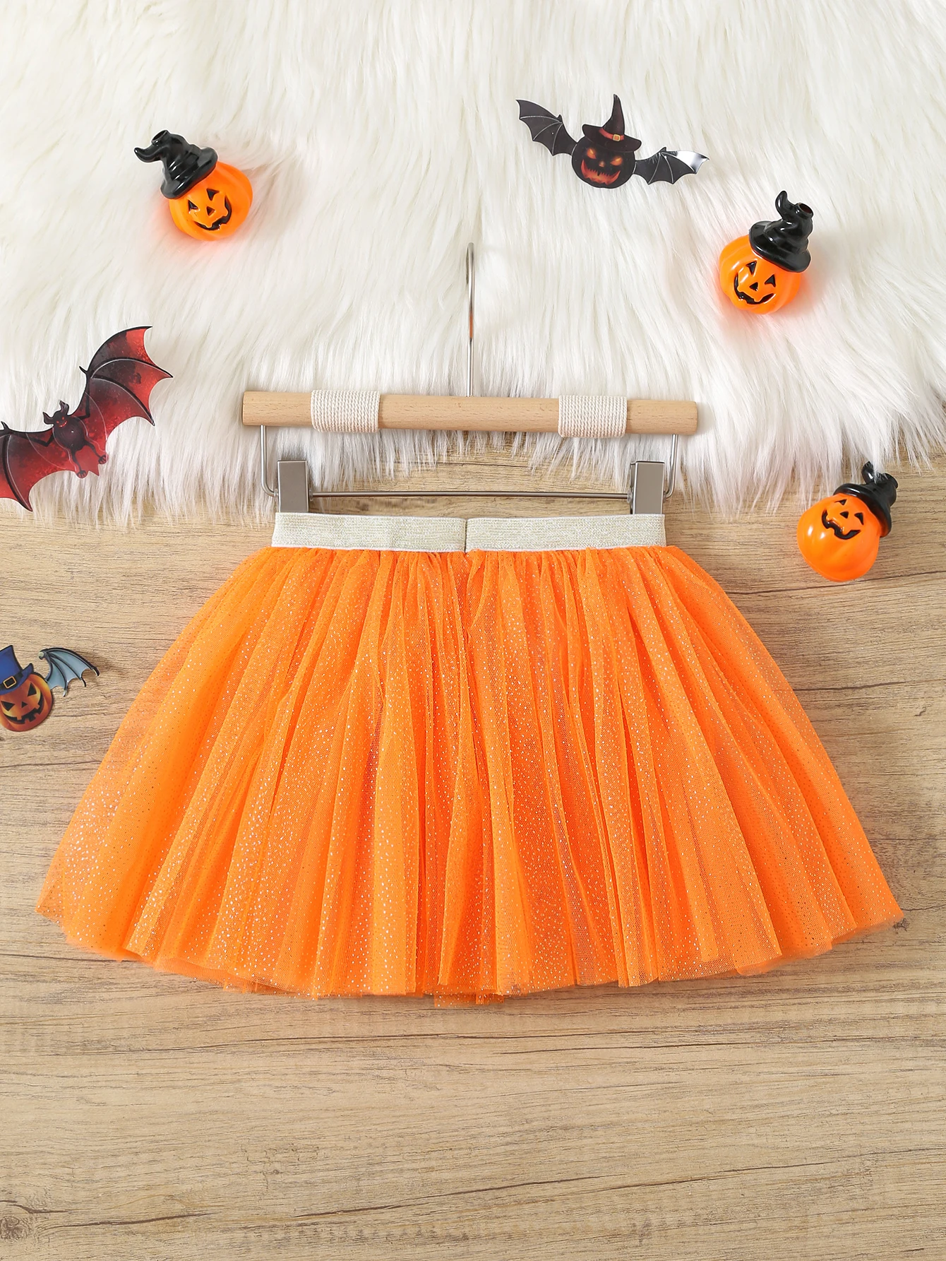 2024 explosive new flash pink glitter orange skirt girl cute skirt pleated mesh princess skirt