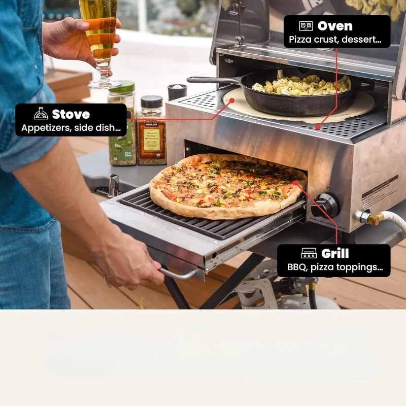 Pizza Oven Outdoor Gas Pizza Oven, Portable with Double Cooking Deck, Smokeless Outdoor Pizza Maker for Backyard BBQ Camping