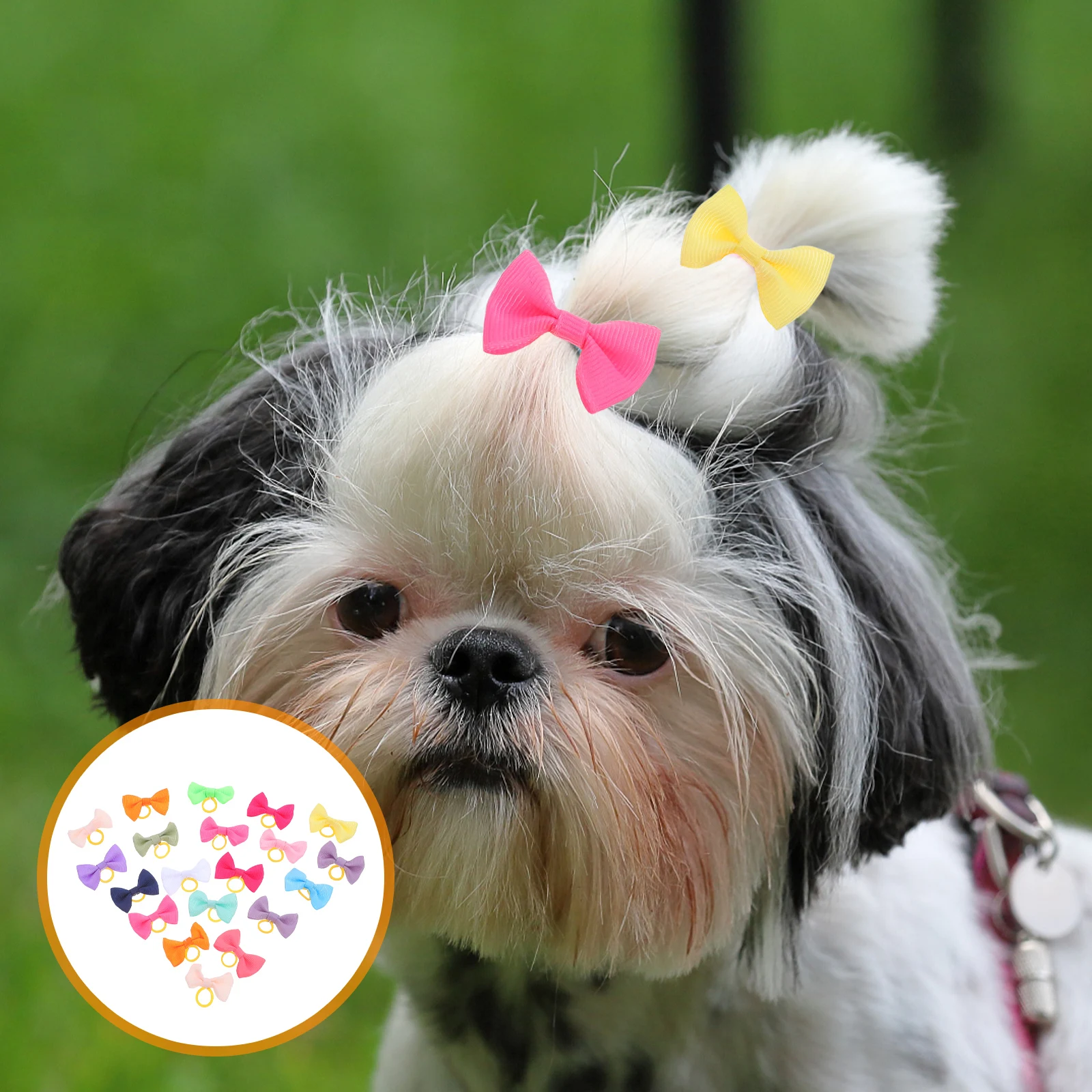 

20 PCS Head Flower Bow Cord Hair Ribbons Rubber Bands Pet Ties Bowknot Elasticity
