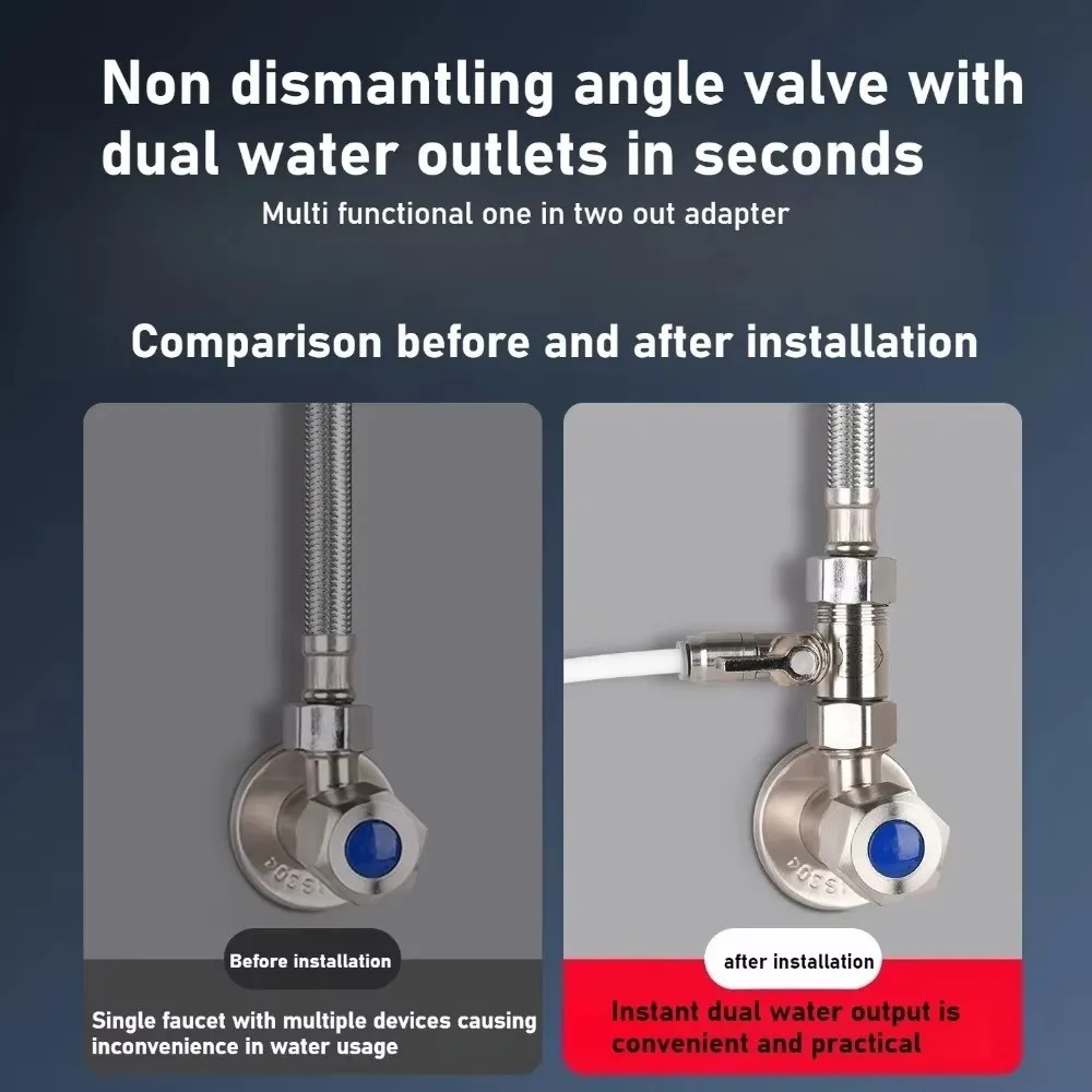 Brass Quick Insert Three Way Valve Alloy Stainless Steel Water Purifier Tee Connector Replacement Part Easy Install