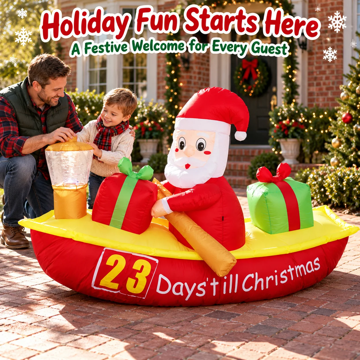 2.1M Christmas Inflatable Santa Claus Rowing Boat with Countdown LED Lights Outdoor Garden Yard Lawn Holiday Party Decoration