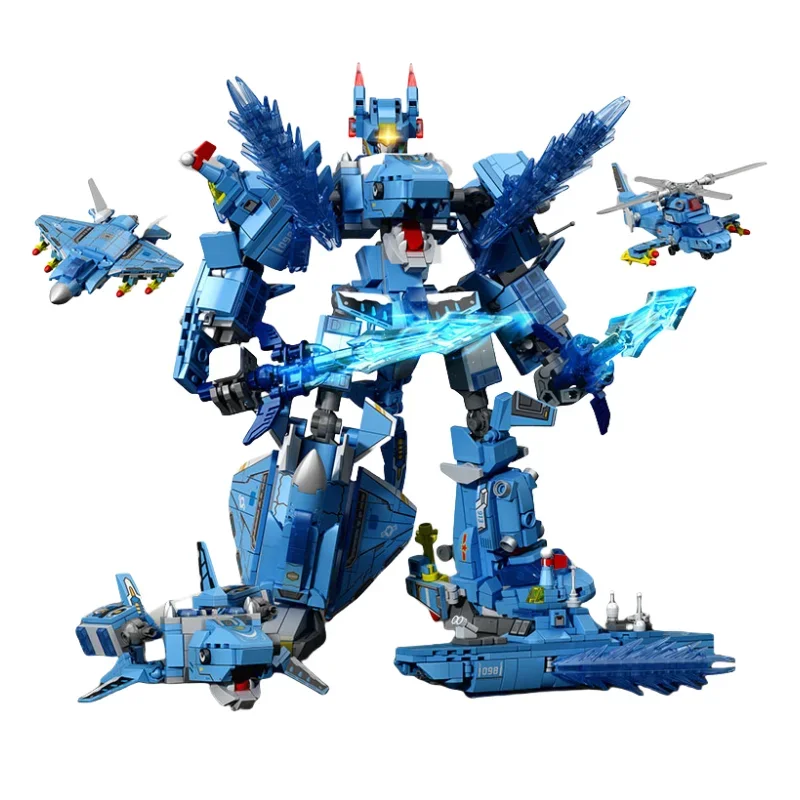 858pcs 4IN1 Zhou Yu Transforming Mecha Robot Building Blocks MOC Helicopter Aircraft Model Bricks Boys Toys Birthday Gifts