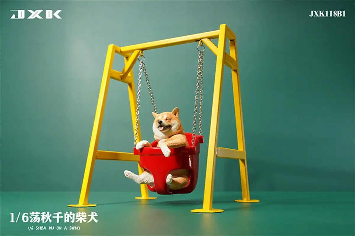 JXK 1/6 Shiba Inu On A Swing Model Pet Dog Pendant Animal Collector Decoration Desk Accessories  Creative Funny Gift Toy