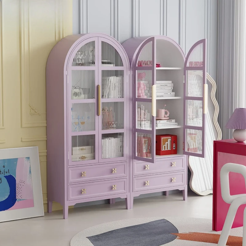 Dopamine bookcase arched taro purple corner cabinet living room high value decorative cabinet retro pink display cabinet