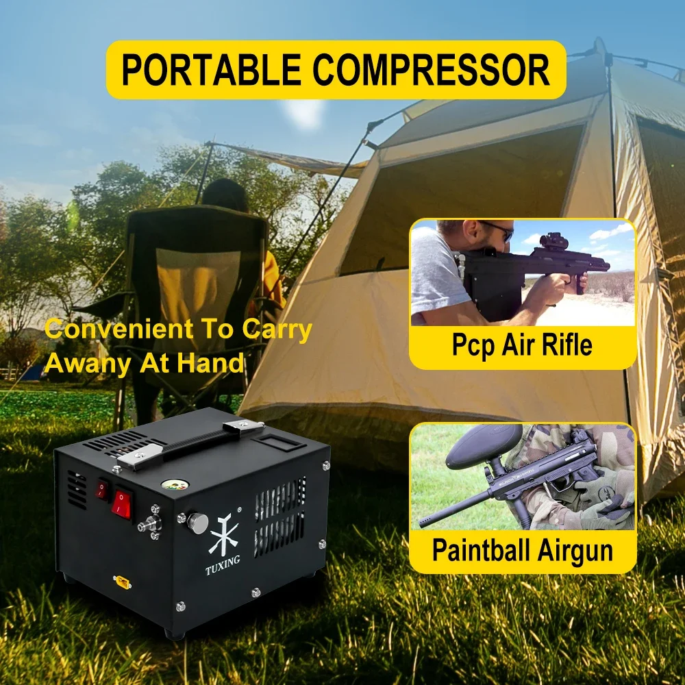 TUXING TXES061 300Bar Portable PCP Air Compressor 4500Psi High Pressure Compressor with Car 12V Transformer for PCP Rifle Diving