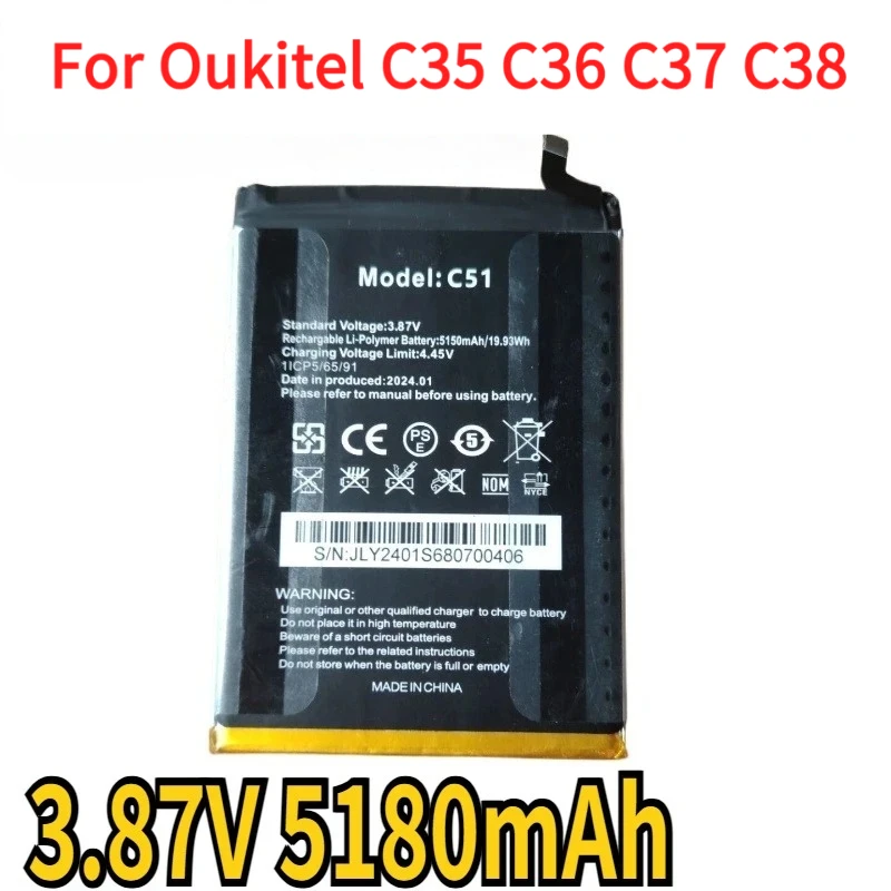 

3.87V 5180mAh Battery For Oukitel C35 C36 C37 C38 Smartphone Accessories