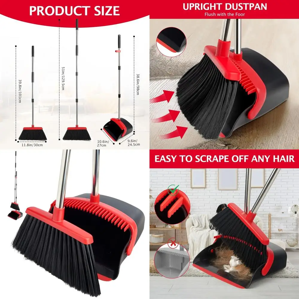 

Long-Handled Broom and Dustpan Set, Sturdy Sweeping Tools for Home, Kitchen, Office, and Pet Hair Removal (Black & Red)