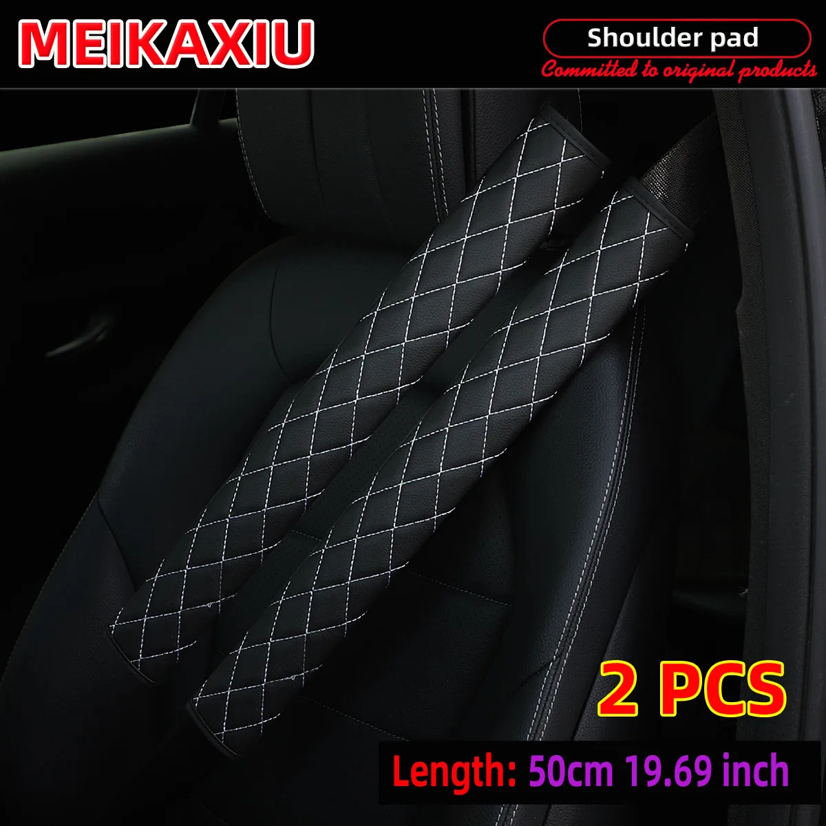 2 Stück, 50 cm, 19,69 Zoll, atmungsaktives Kunstleinen-Mesh-Stoffleder, mehrere Auto-Schulterschützer, Sicherheitsgurt-Dekorationen – Detail 7