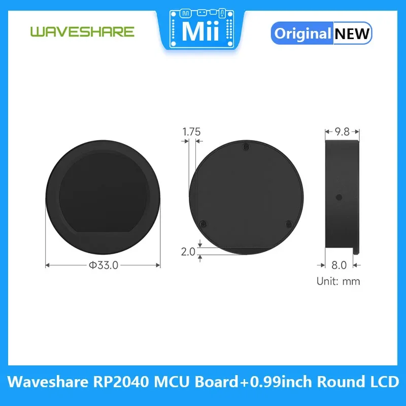 Waveshare MCU Board com CNC Metal Case, 0.99 "LCD redondo, acelerômetro e sensor de giroscópio, RP2040