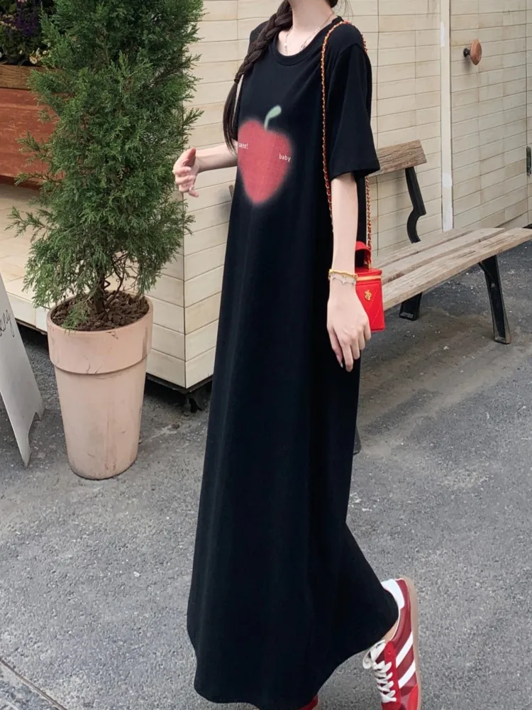 Plus Size Zomer Korte Mouwen T-shirt Jurk Vrouwen Elegante Vintage Losse Zwarte Vrouw Jurk Dames Jurken Vestidos