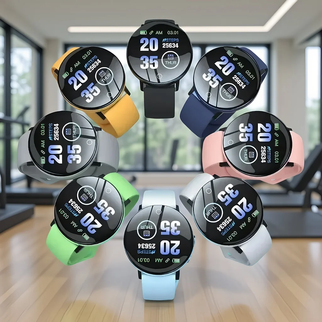 

Умные часы D18, круглый фитнес-браслет с пульсометром для мужчин и женщин, стильный смарт-браслет, совместим с PK D20 Y68