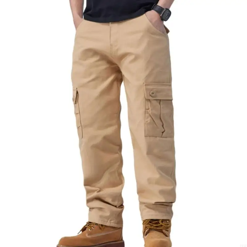 195E Men's Straight Leg Work Pants Polyester Multiple Pockets Travel Workwears