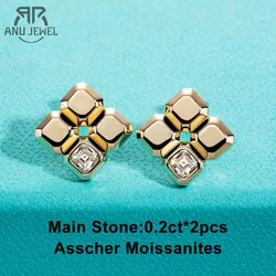 AnuJewel Asscher Cut Moissanite Stud Earrings Yellow Gold Plated Moissanite Earrings For Women Fine Jewelry Wholesale