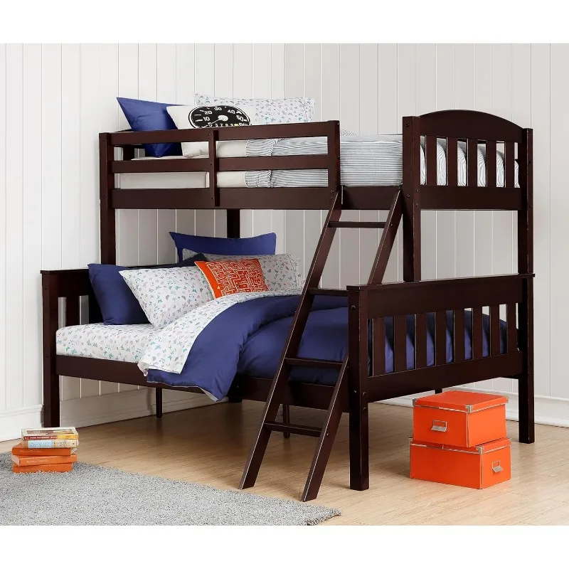 Airlie Convertible Wood Bunk Bed, Stackable and Detachable Bed Frames for Kids and Teens, with Angled Ladder, High Guardrail,