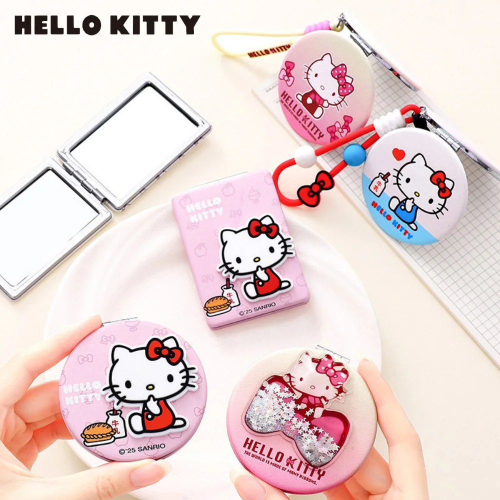 Genuine Sanrio Hello Kitty Fold Makeup Mirrors Cartoon Kt Lady Travel Portable Two-Way Mirror Compact Home Personal Care Mirror