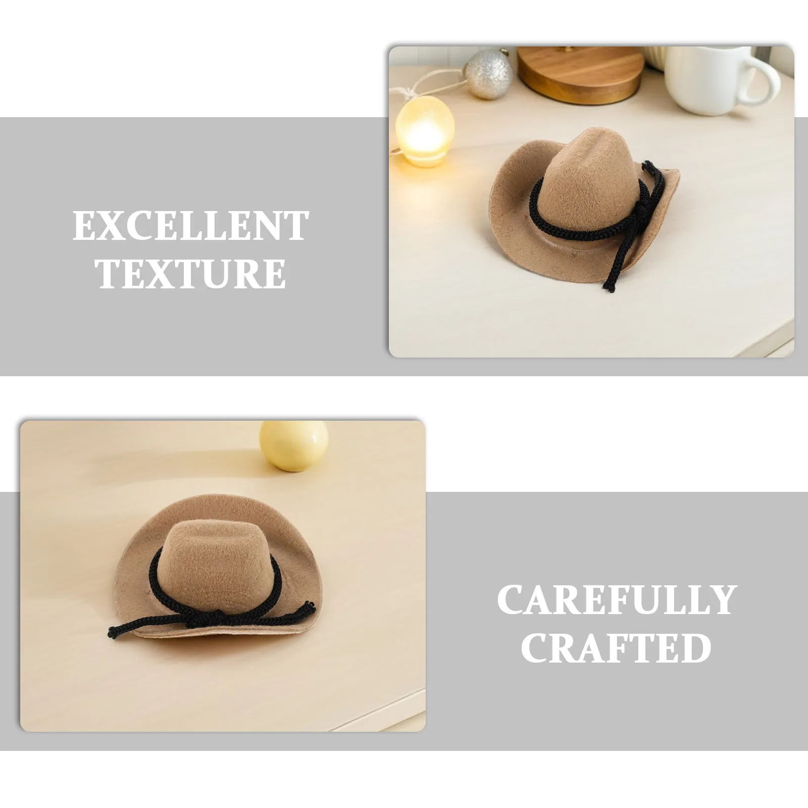 4Pcs Mini Cowboy Hats Mini Western Cowgirl Hats Party Centerpieces Small 6.5cm Khaki Miniature Hat for Dollhouse Craft
