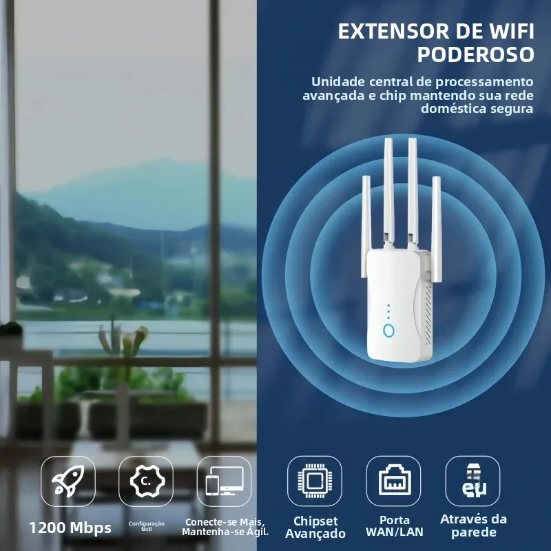 Repetidor wi-fi de banda dupla, 1200mbps, extensor de sinal sem fio, 2.4g, 5ghz, roteador, amplificador wi-fi, amplificador de sinal de longo alcance para casa