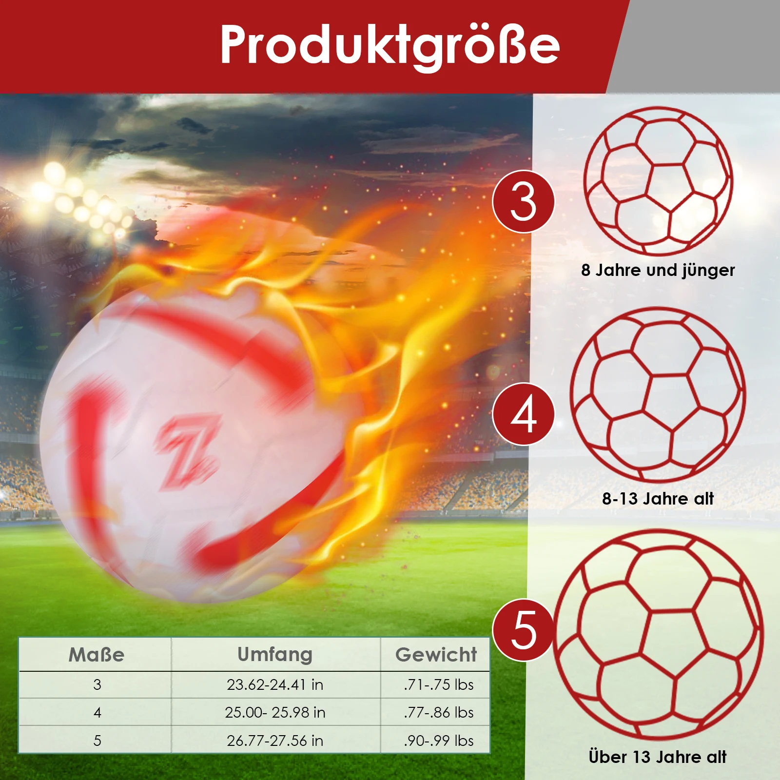 Pallone da calcio per allenamento di calcio di dimensioni standard 5 Pallone da calcio a quattro strati e prova Taglia 5 cucitura a macchina rosso