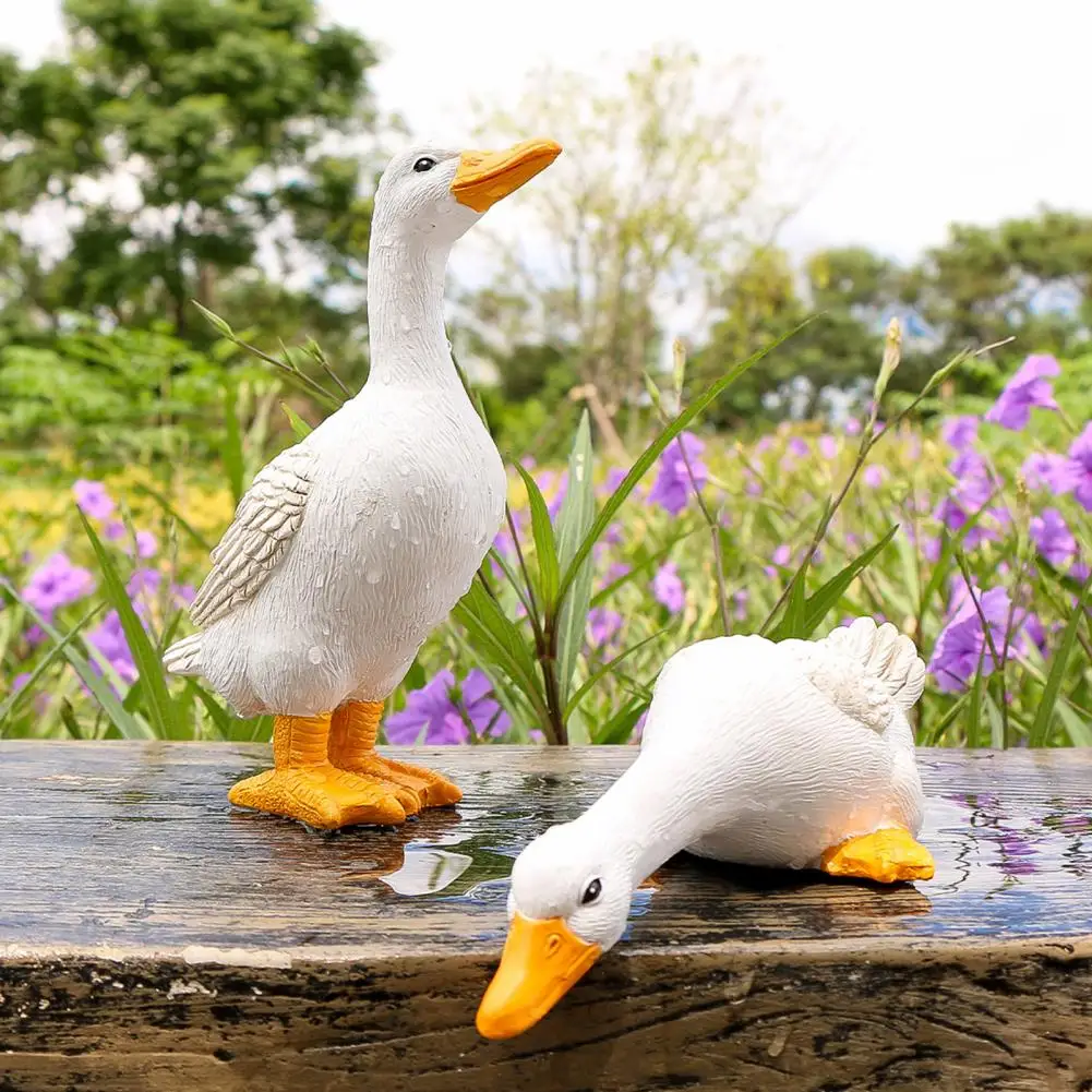 Resin Duck Statue High Simulation All Match Art Craft Drinking Water Duck Model Animal Figurine Decor Fairy Pond Garden Supplies