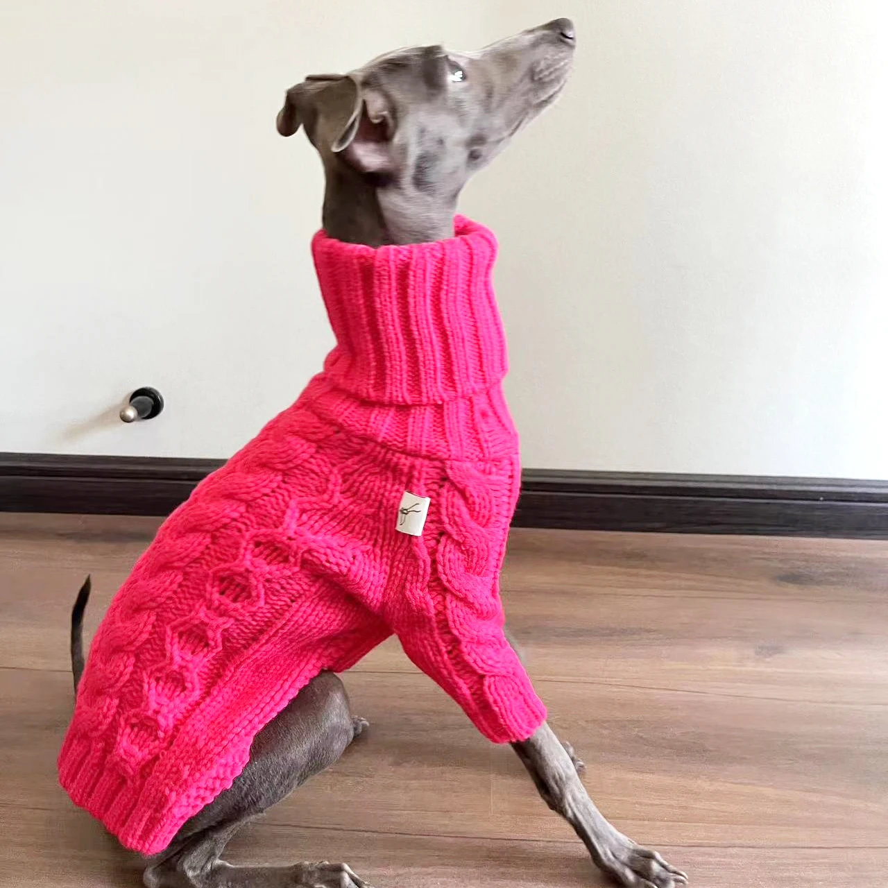 pink Fashionable Turtleneck Winter Dog Sweater Thick Warm Pet Sweater Handmade Wool Knitted Italian Greyhound Whippet Beagle