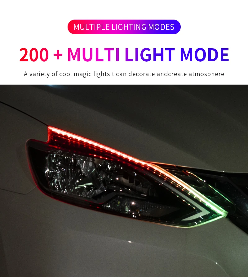 App-gesteuertes DRL Auto-Tagfahrlicht mit Blinker RGB Scan Start Flexibler Symphony Flow LED-Scheinwerferstreifen 12V – Detail 10