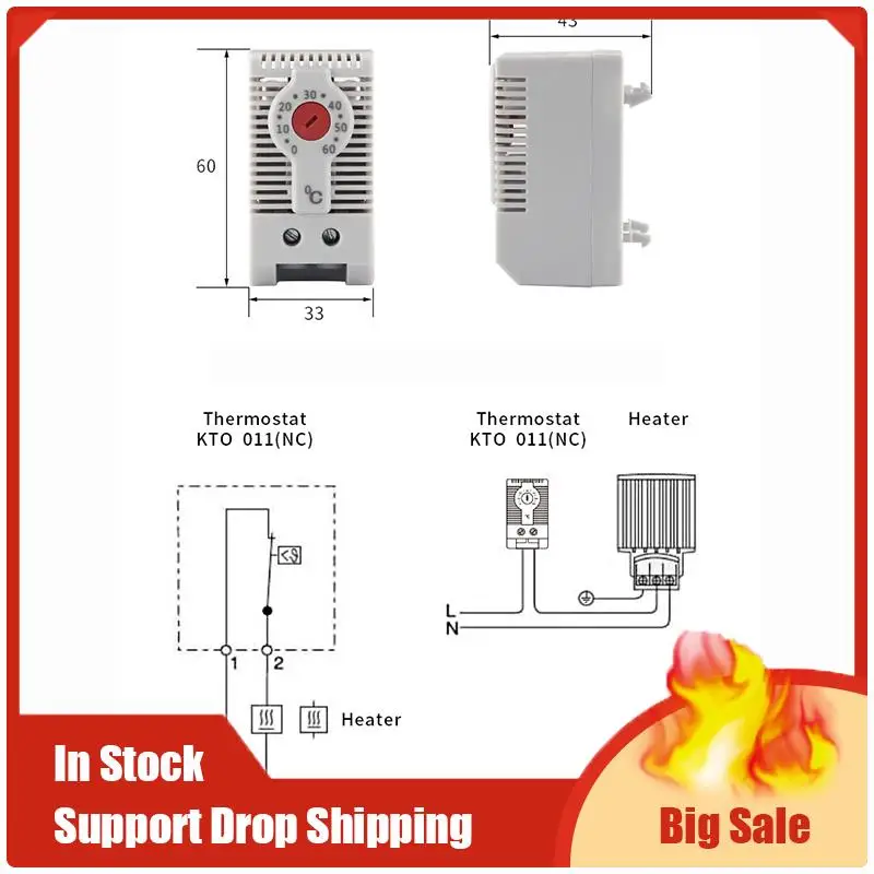 Лучшие предложения KTO011 Нормально закрытый NC Регулируемый механический регулятор температуры Шкафный термостат Din-рейка, для использования нагрева