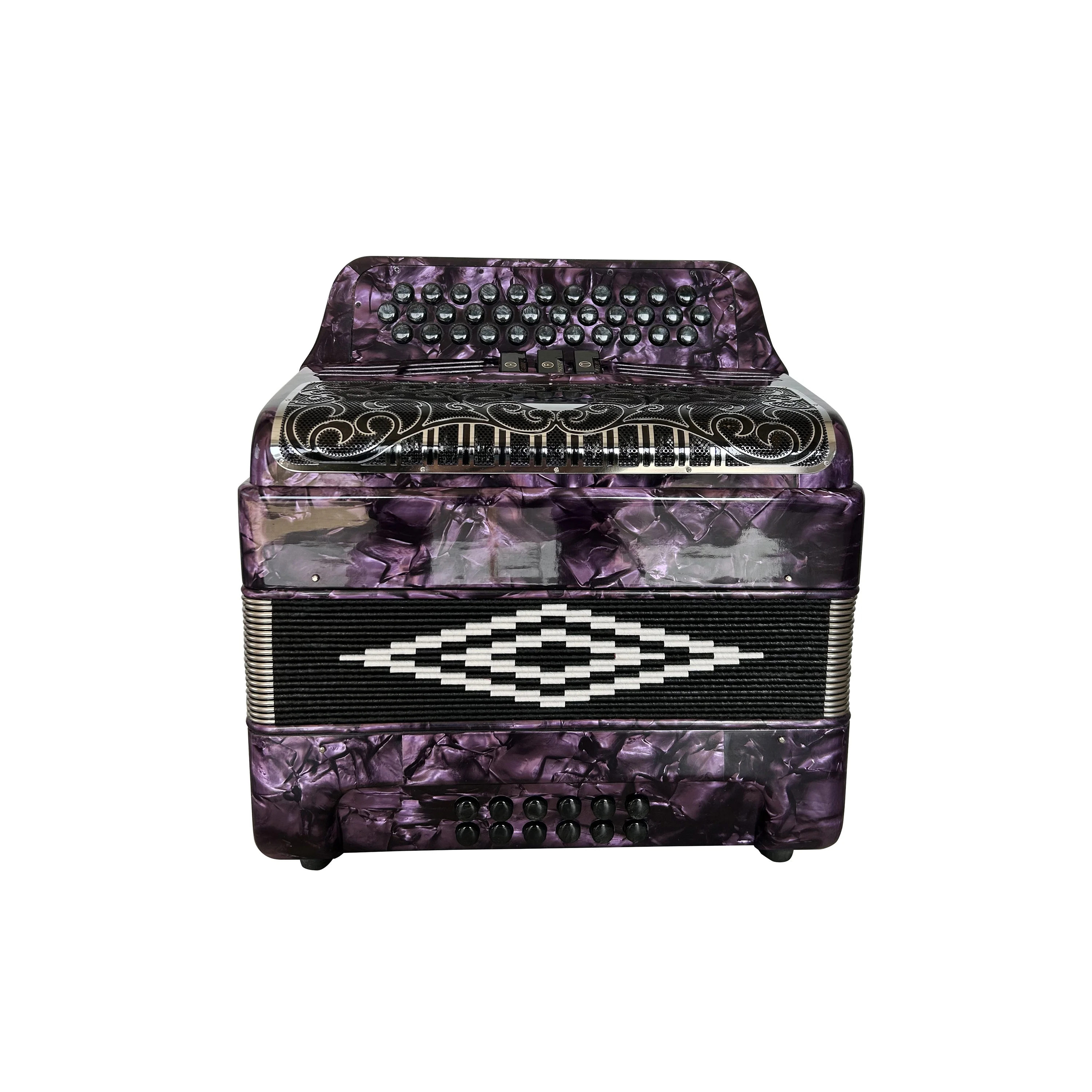 

SEASOUND Diatonic Accordion 12-Bass 3-Registers Purple Celluloid Black Silver Grill Black Buttons JB3412C Musical Instrument