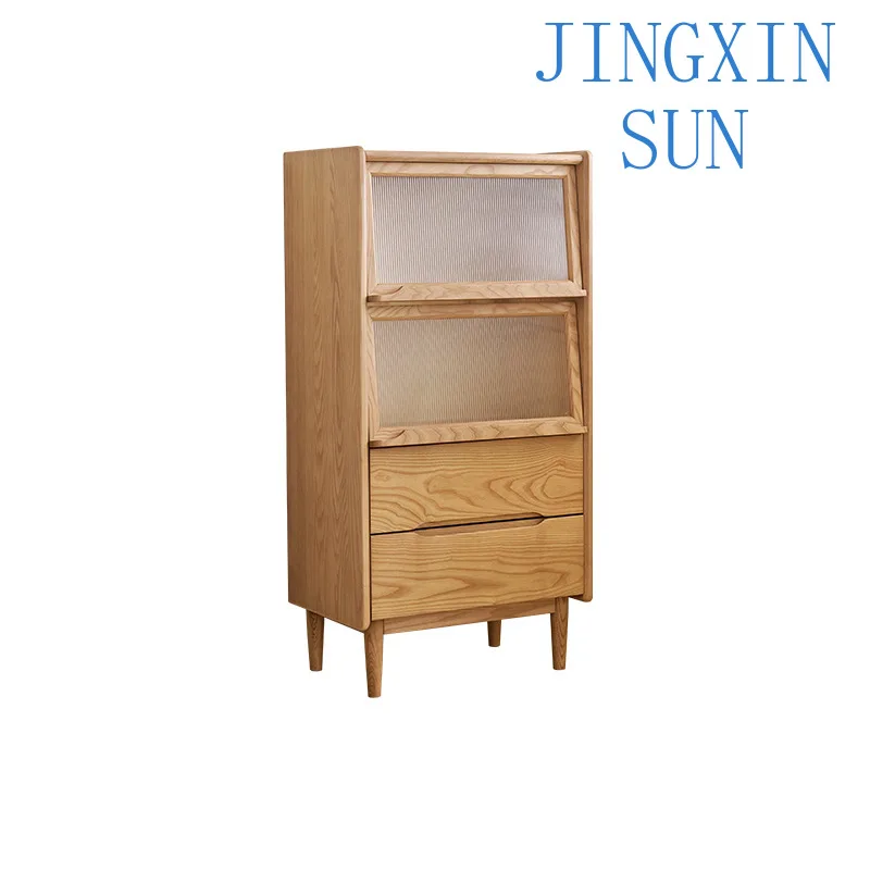 Ash wood dining side cabinet, retro solid wood living room storage, entrance cabinet