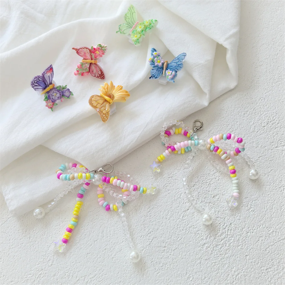 Shoe Charms Kids Colorful Beaded Bow Crystal Butterfly Ballet DIY Decoration Accessories for Sneakers Travel Portable