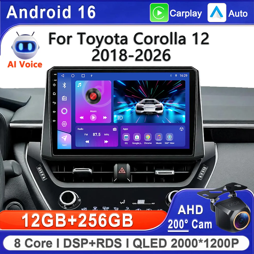 Android 16 2K Incell For Toyota Corolla 12 2018 2019 2020-2026  Plug and Play Stereo Head Unit High-performance CPU