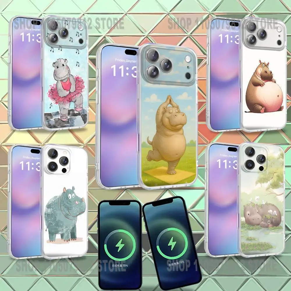 

Cute Hippo Hippopotamus Phone Case For iPhone 16,14,11,17,13,15,12,Air,Plus,Pro,Max,E,Mini Frosted for MagSafe Magnetic Wireless