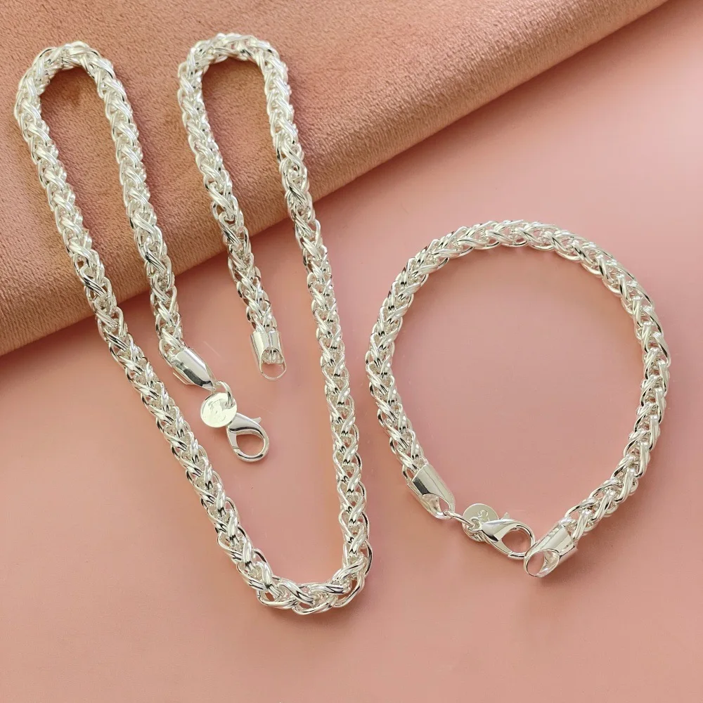 

925 Sterling Silver Rope Chain Jewelry Set for Men Women, 6MM Twist Necklace Bracelet, Minimalist Layering Set, Daily Wear Gift