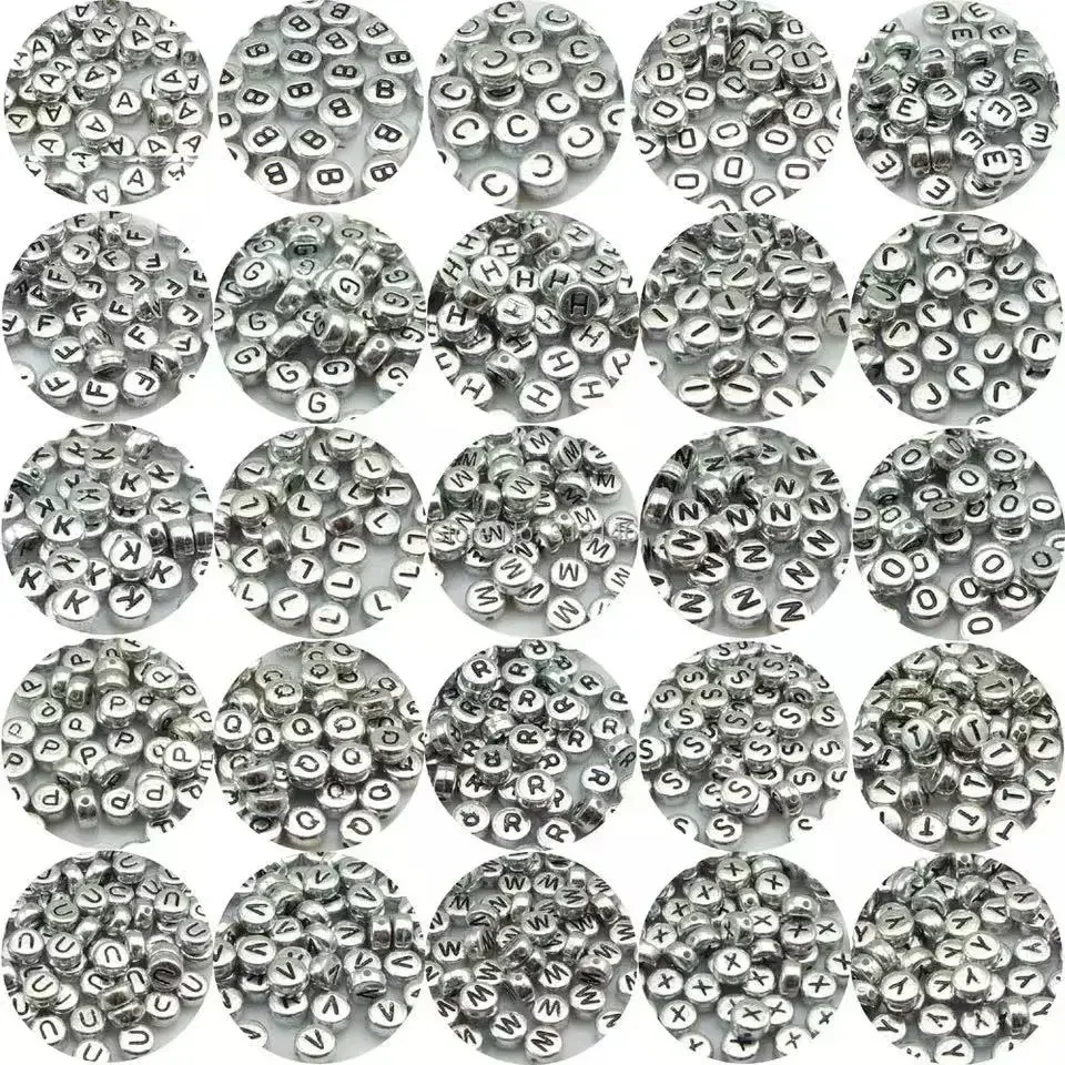 100-500PCS Acrylic A-Z 26 Letter Bead Round Silver Color Loose Spacer Alphabet Beads For Jewelry Making Diy Bracelet Accessories