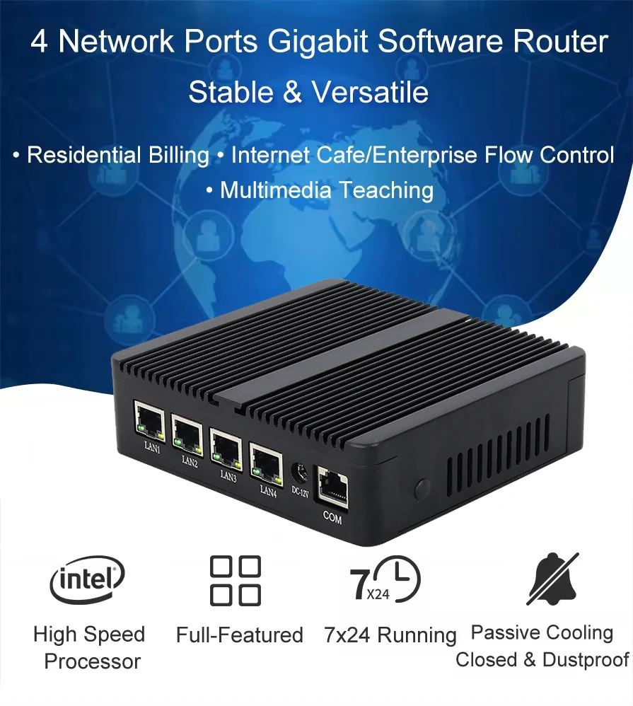 SOHO Home Office Enterprise Quad Core J4125 4LAN 2.5G  I225V NIC Gigabit Ethernet Firewall Pfsense Gateway Router