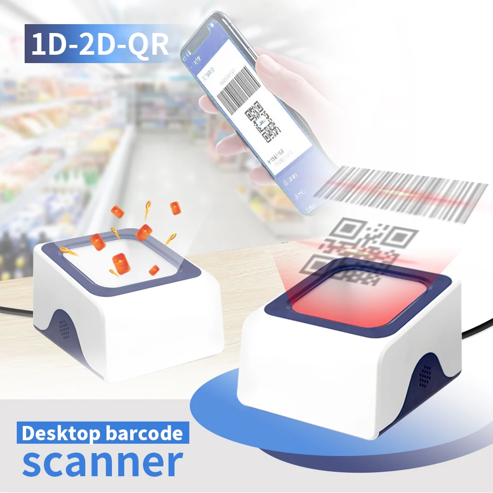 

P10 2D Barcode Desktop Barcode Scanner USB 1D 2D Omnidirectional Hands-Free Wired Platform Automatic Scanning Barcode Reader