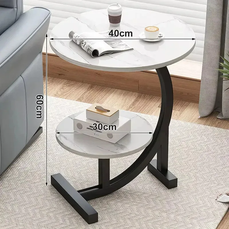 Modern Small Side Table with Two Layers Storage Rack MDF+Metal for Living Room Balcony Space Efficient End Table