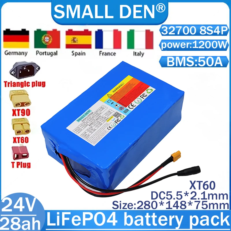 24V 28Ah 8S4P Lithium Iron Phosphate Battery Pack 25.6V 32700 Battery BMS Suitable for Scooter Solar Cells Rechargeable Battery