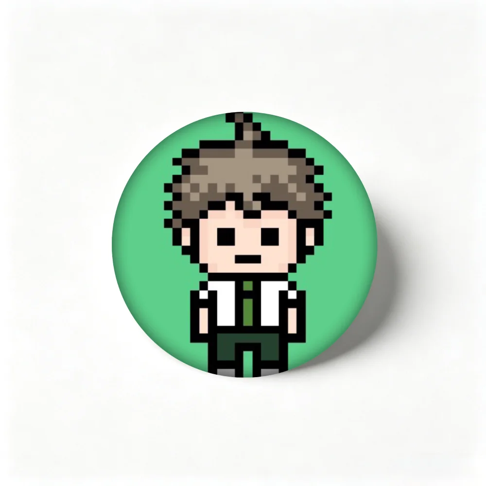 Handmade Creative Brooch Pin Tinplate Badge, Danganronpa Hajime Hinata Pixel Anime Character Lapel Pin, Clothing Gift Accessory
