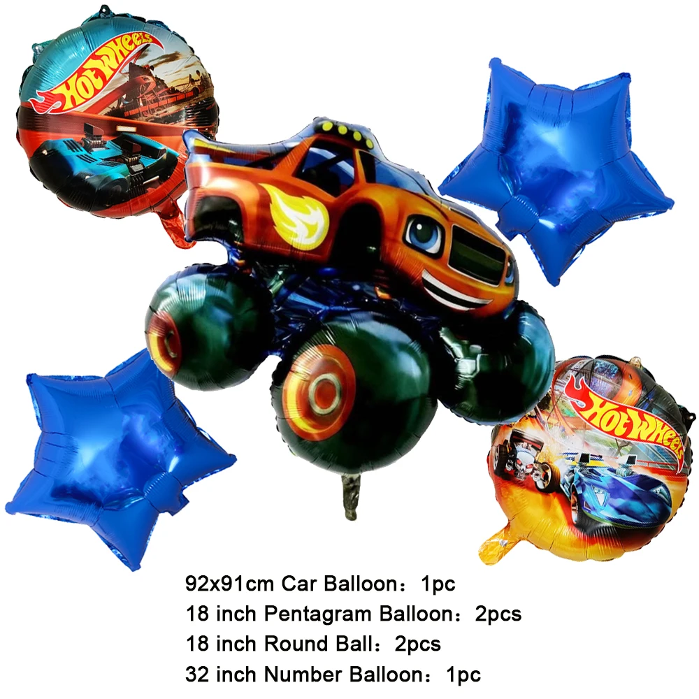 NEW Cartoon Monster Big Wheel Truck Theme Birthday Party Decoration Latex Aluminum Digital Balloon Baby Shower Boy Gift