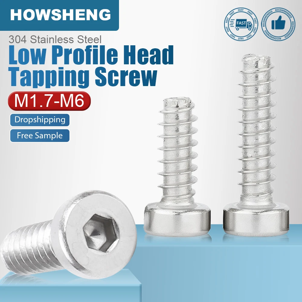 Hex Socket Thin Low Short Head Tapping Screw Cutting Tail for Plastic M1.7-M6 Stainless Steel Allen Cap Tapping Screws Flat Tail