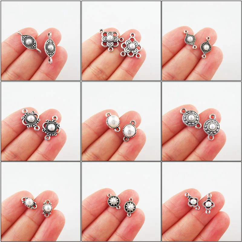 Fashion New Star Crown Eye Flower Round Charms White Plastic Pendants Connectors Tibetan Silver Plated