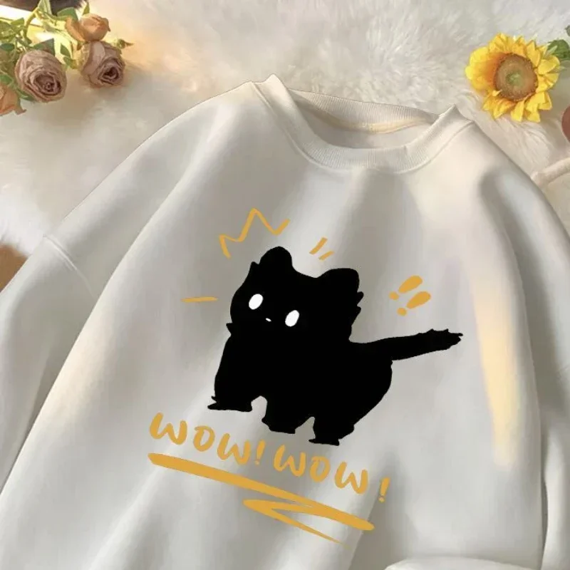 Winter Korean Fashion Warm Sweatshirt Loose Baggy for Men Women Vintage Y2k Clothing Kawaii Cat Graphic Pullover Streetwear