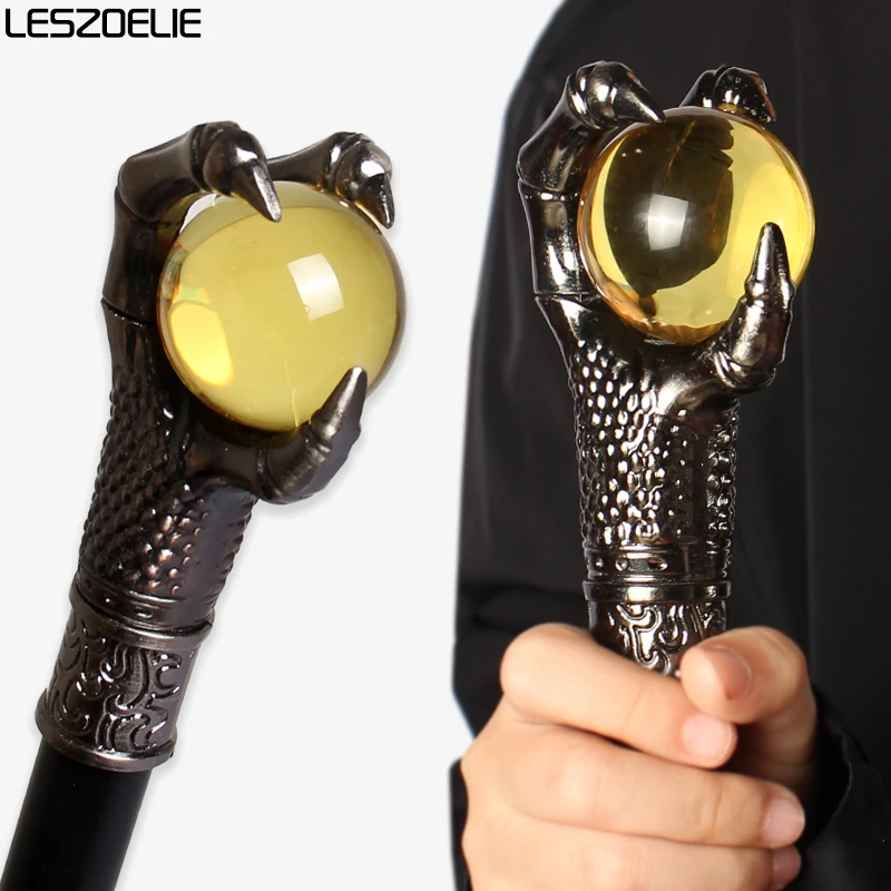 Luxus Silber Drachen Klaue Gehstock Mit Gelb Kristall Ball Mann Elegante Gehstock Frau Mode Cosplay Party Stöcke