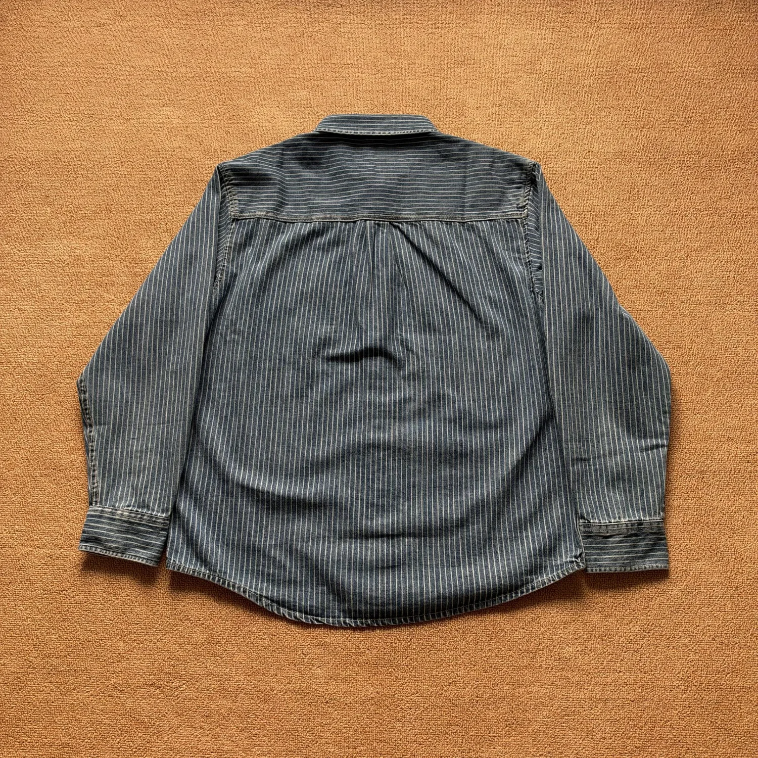 100% cotton American retro workwear striped shirt men's jacket loose and versatile casual long-sleeved shirt